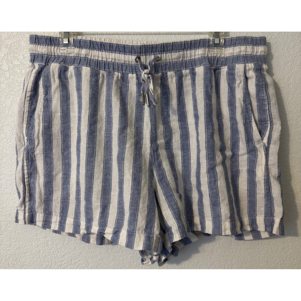 GAP‎ Linen Blend Shorts Blue White Striped Drawstring Waist Casual Size L